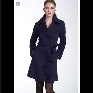 Tahari Black Ruffle Belted Wrap Coat